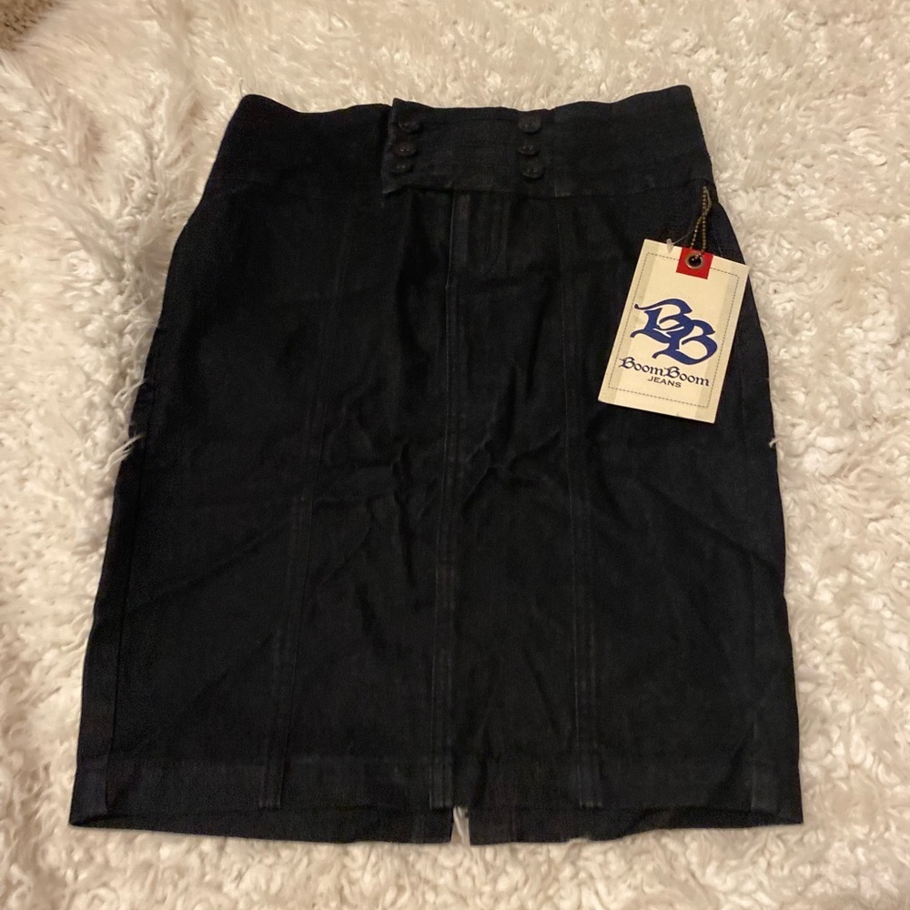 50%offw❤️ Boom Boom black Denim Pencil Skirt front buttons NWT size Small